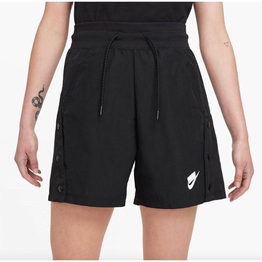 Nike Women's Breakaway Athletic Shorts Black High Waisted Drawstring Sz L